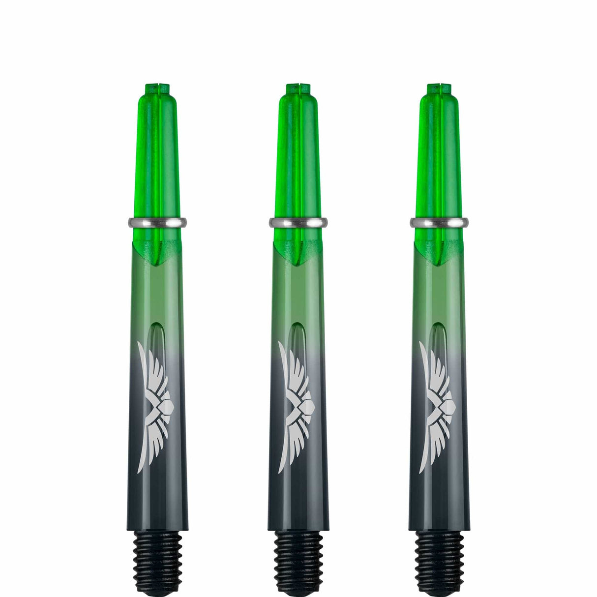*Shot Eagle Claw Dart Shafts - with Machined Rings - Strong Polycarbonate Stems - Black Green Tweenie
