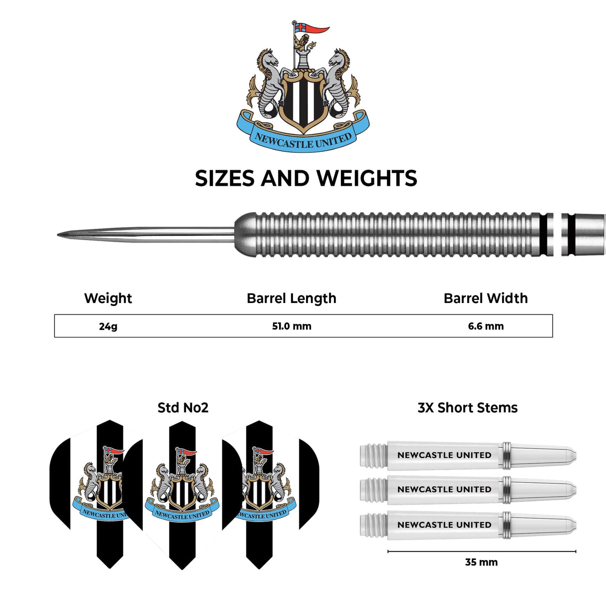 Newcastle United FC - Official Licensed - Steel Tip Darts - Tungsten - 24g