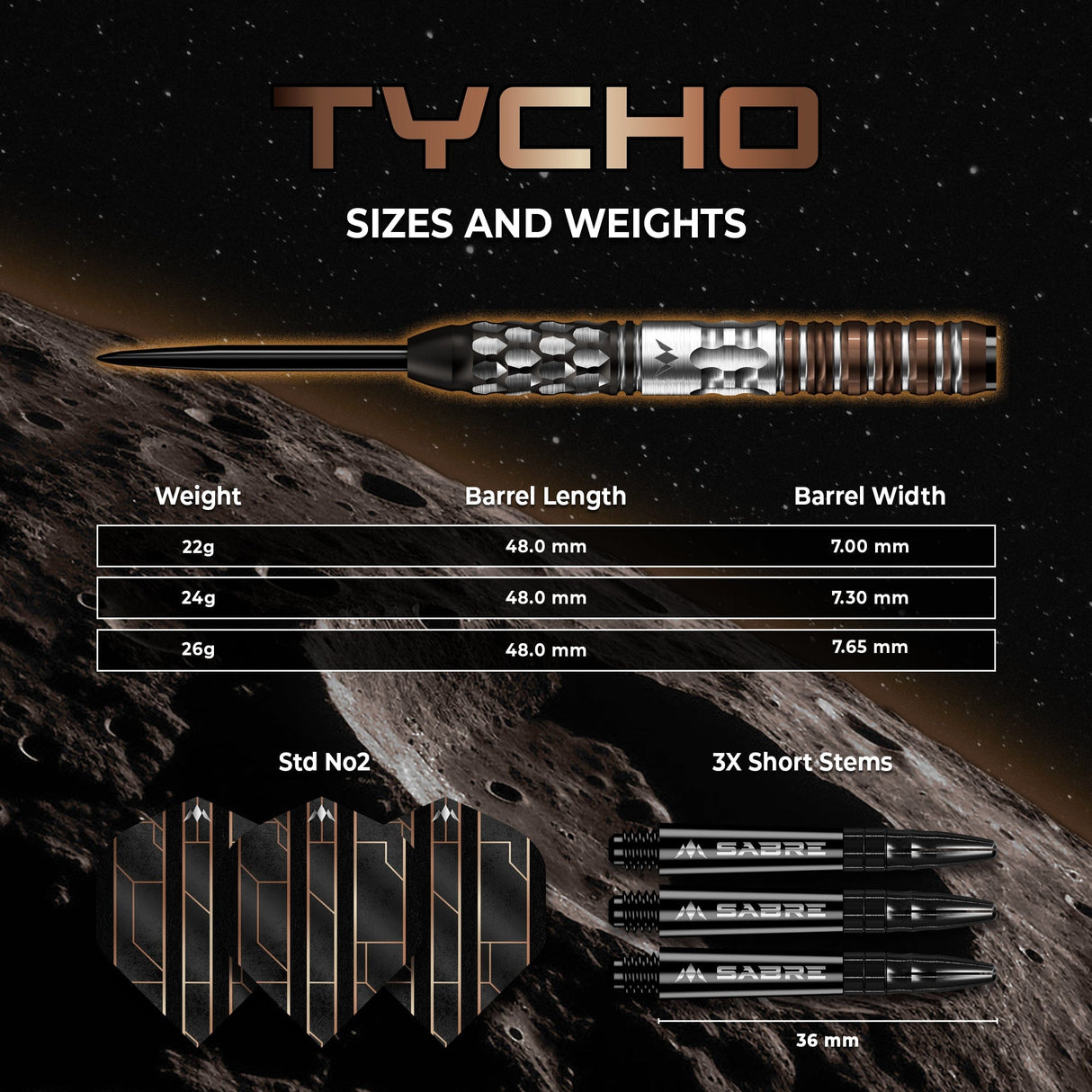 Mission Tycho Darts - Steel Tip - 90% Tungsten - Black & Bronze PVD