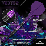 Mission Vector Darts - Steel Tip - 95% Tungsten - Black PVD & Purple Electro