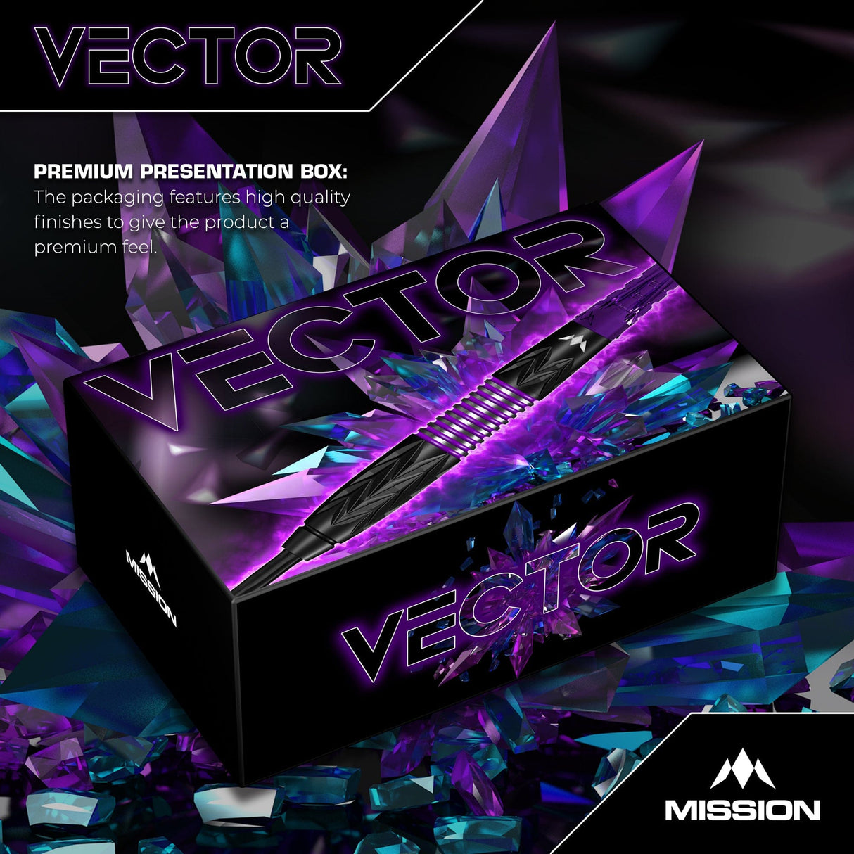 Mission Vector Darts - Steel Tip - 95% Tungsten - Black PVD & Purple Electro