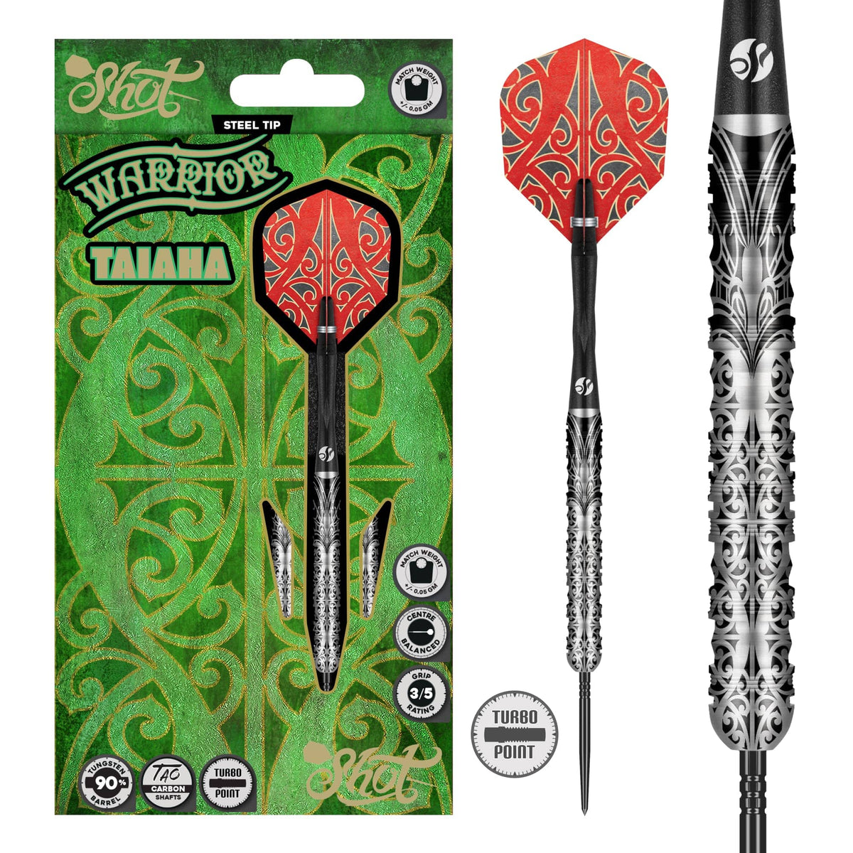 Shot Warrior Turbo Darts - Steel Tip - 90% Tungsten - Taiaha