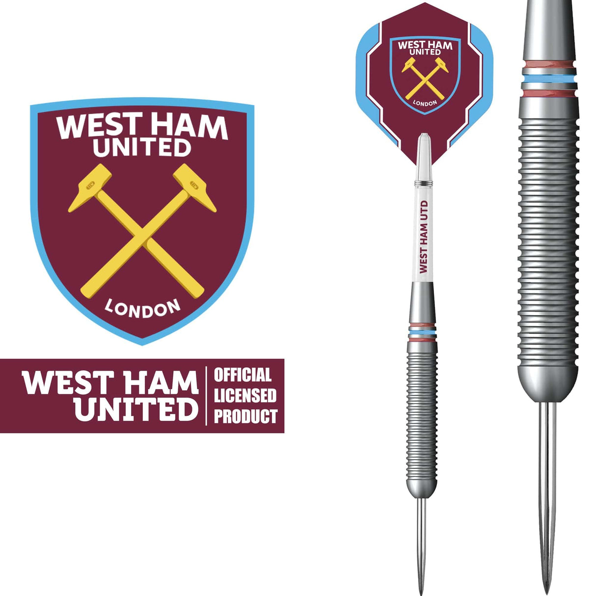 West Ham United FC - Official Licensed - Steel Tip Darts - Brass - 22g