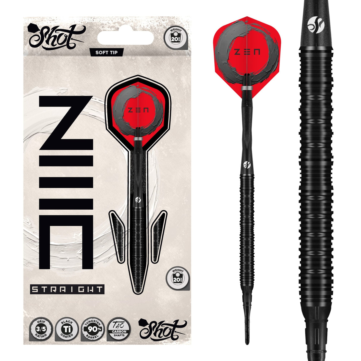 Shot Zen Darts - Soft Tip - 90% Tungsten - Straight 20g