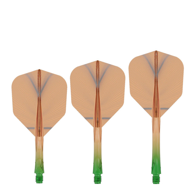 Caliburn SUP Flights - Moulded Shaft and Flight -  Standard No6 - Feather - Green & Orange