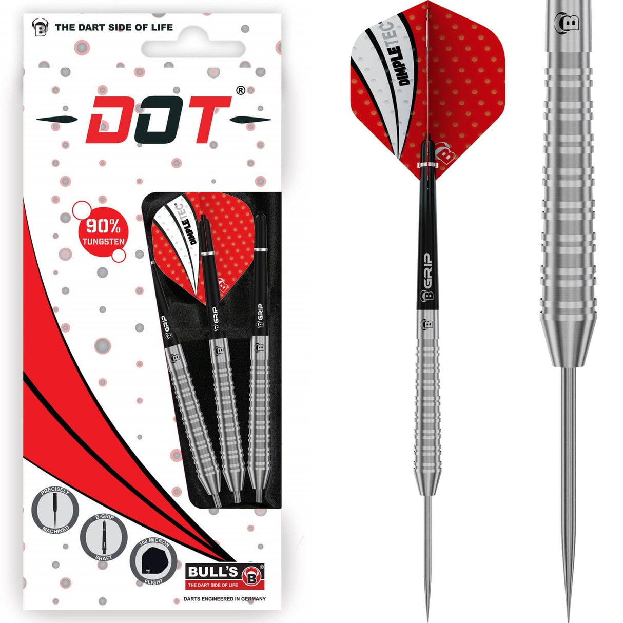 BULL'S Dot D3 Darts - Steel Tip - 90% Tungsten - Twin Ring 22g