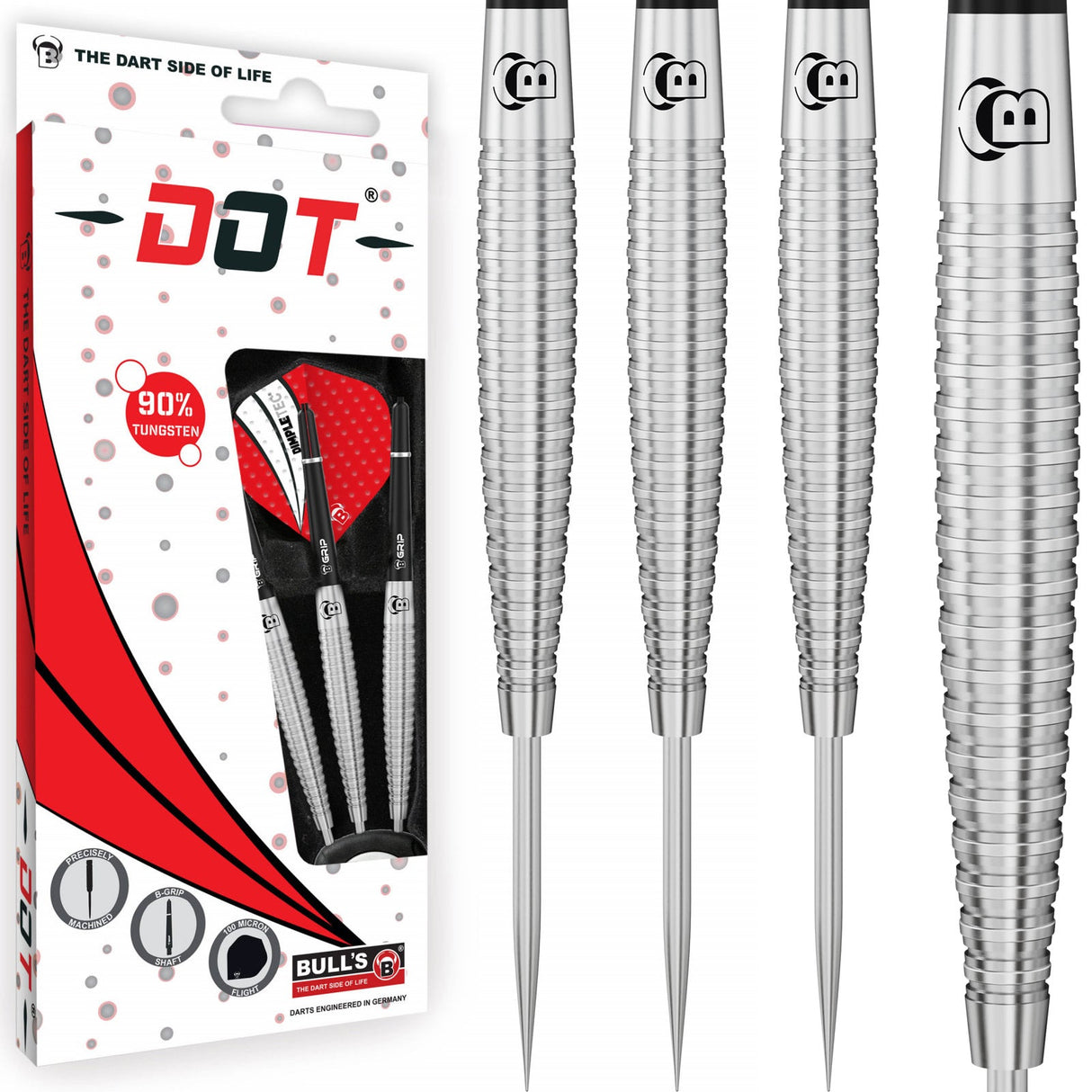 BULL'S Dot D6 Darts - Steel Tip - 90% Tungsten - Pyramid Grip