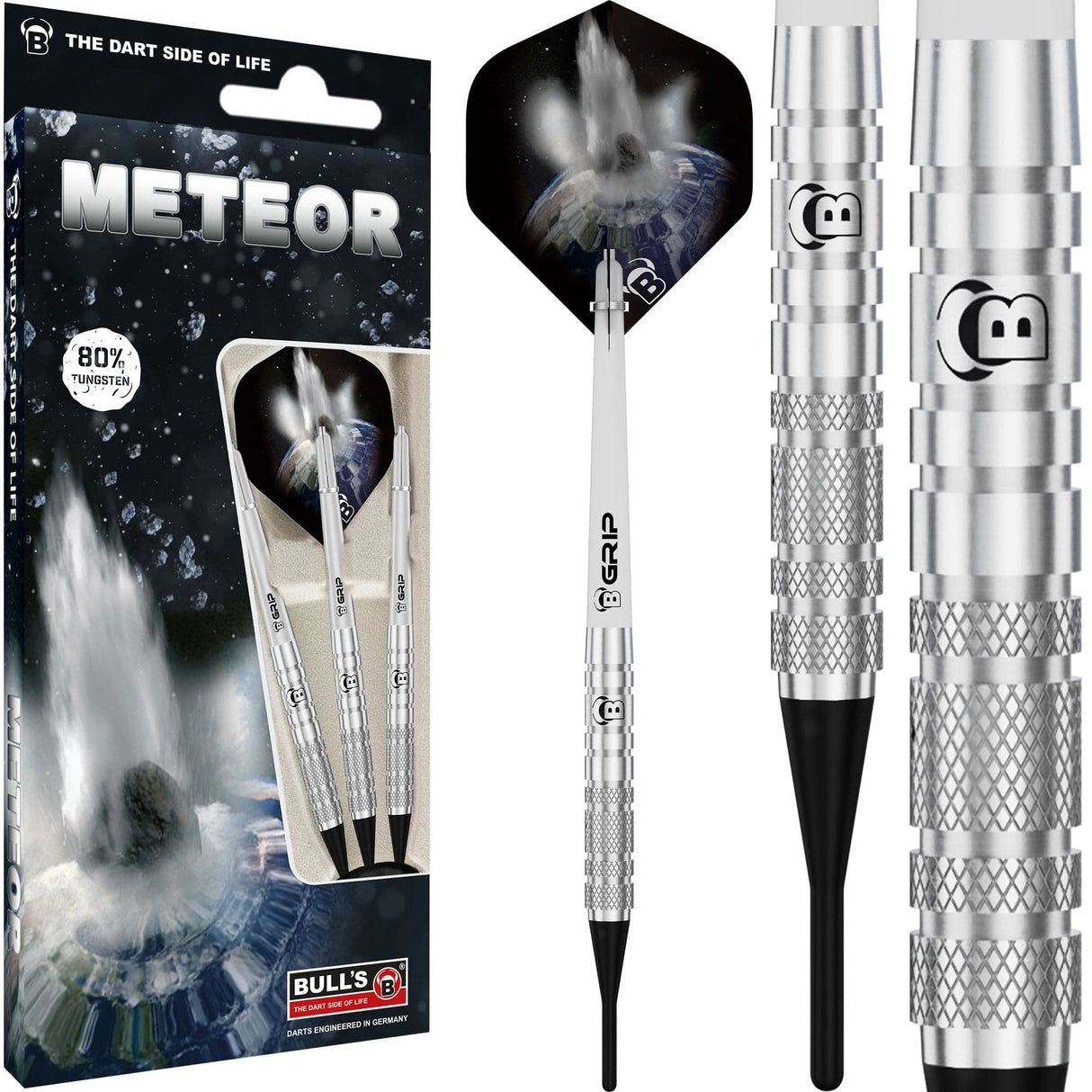 BULL'S Meteor Darts - Soft Tip - 80% Tungsten - MT1 - Front Knurl