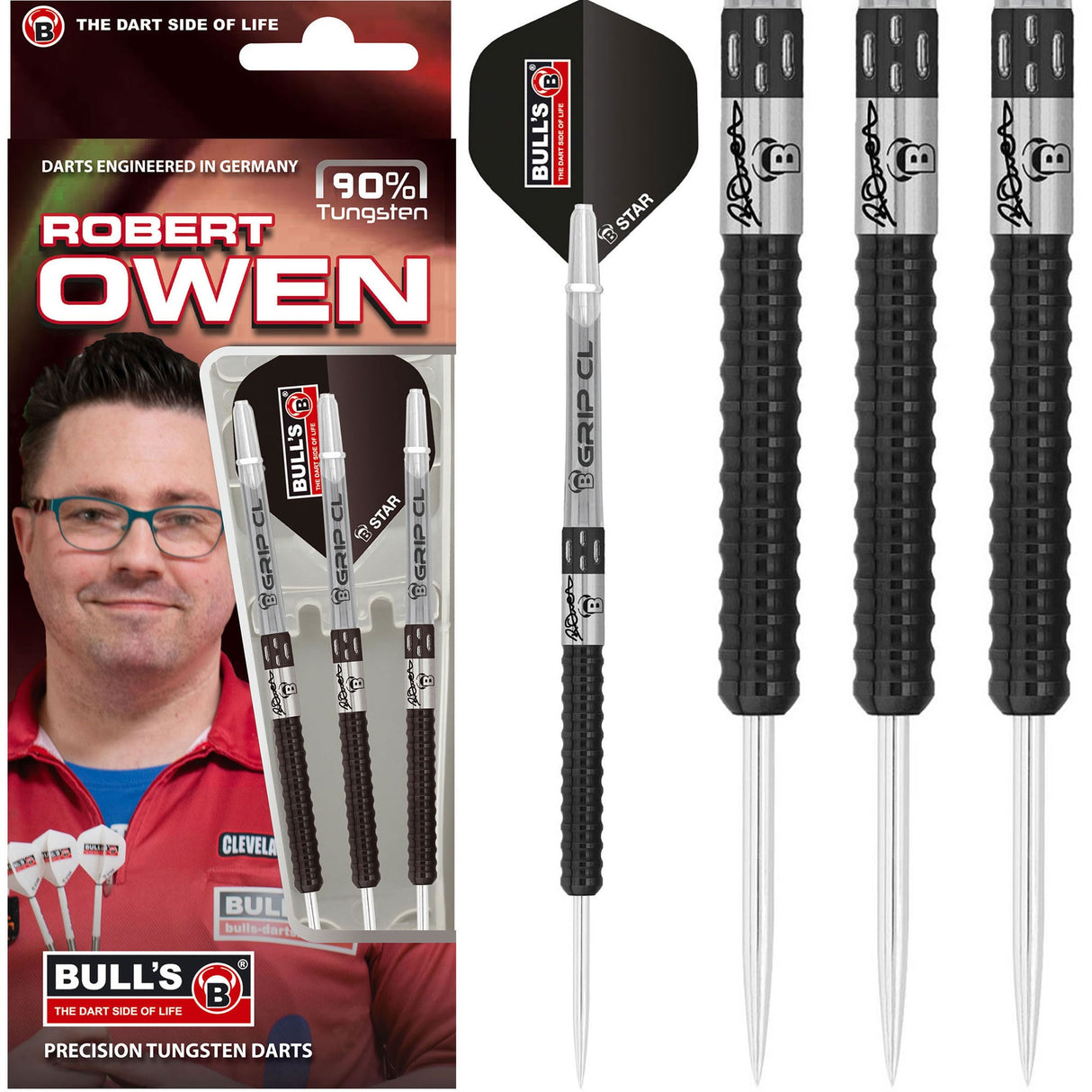 BULL'S Robert Owen Darts - Steel Tip - 90% Tungsten - Black Edition