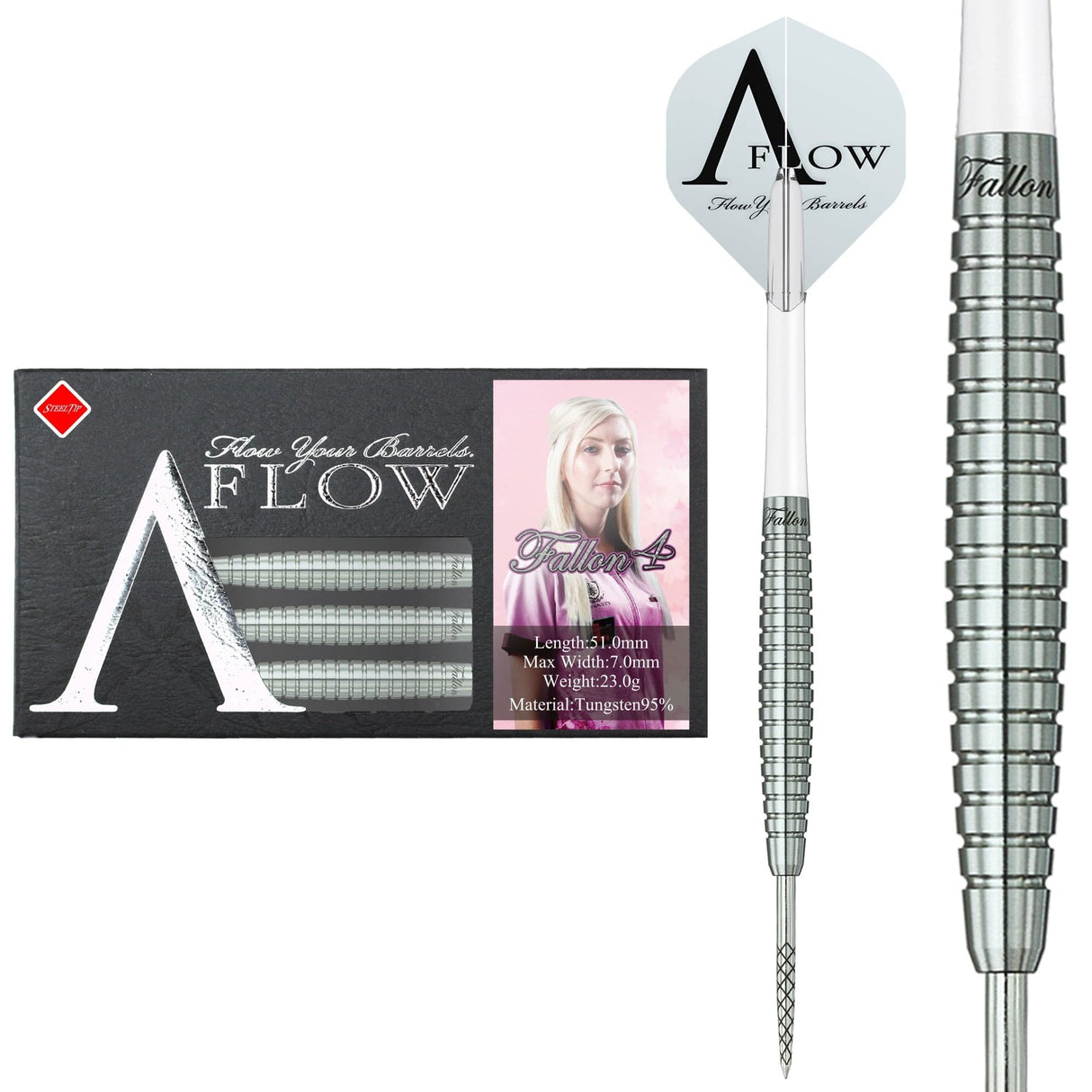 Dynasty - A Flow - Steel Tip Darts - Black Line - Fallon Sherrock - Natural - Fallon 4 - 23g 23g