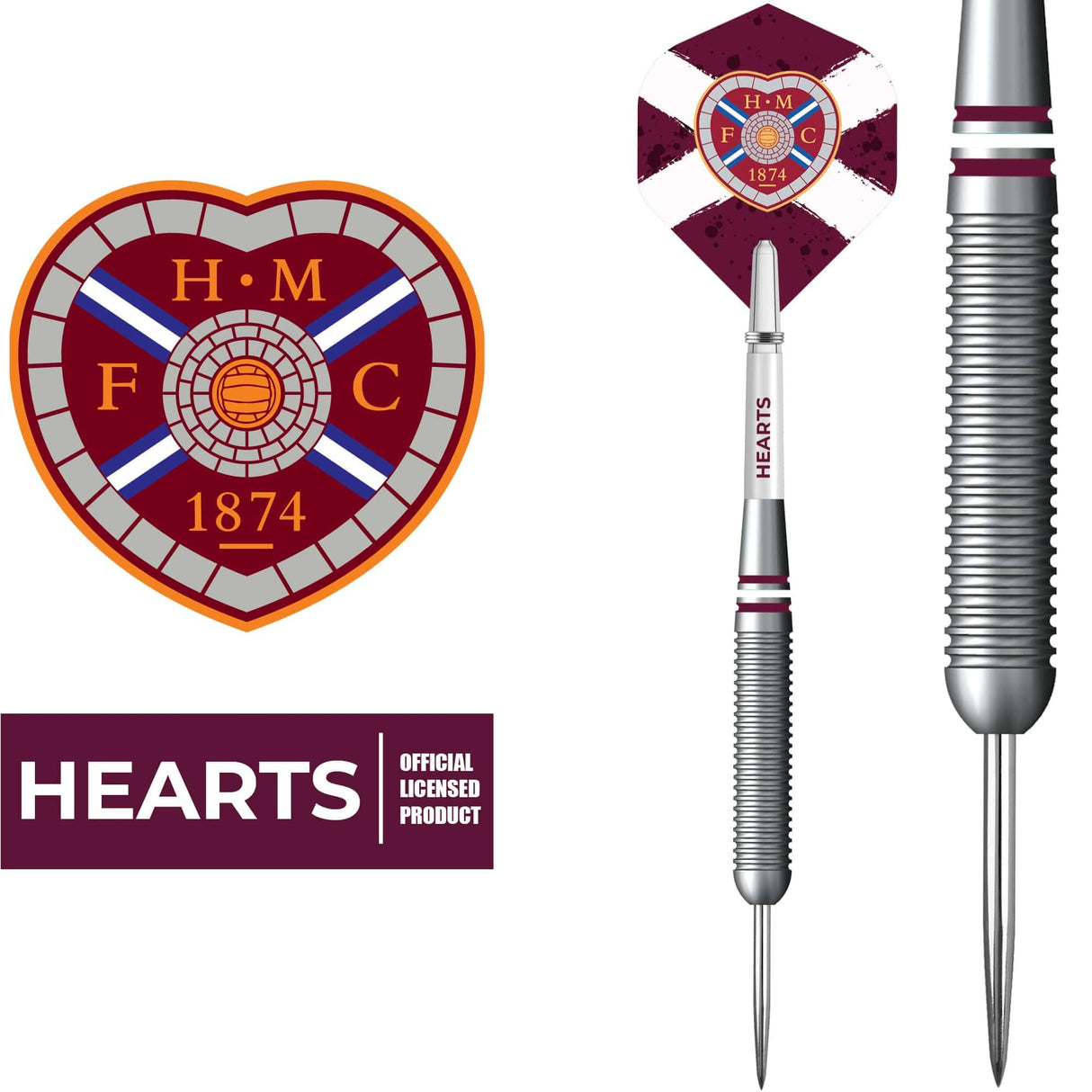 Heart of Midlothian FC - Official Licensed - Hearts - Steel Tip Darts - Brass - 22g 22g