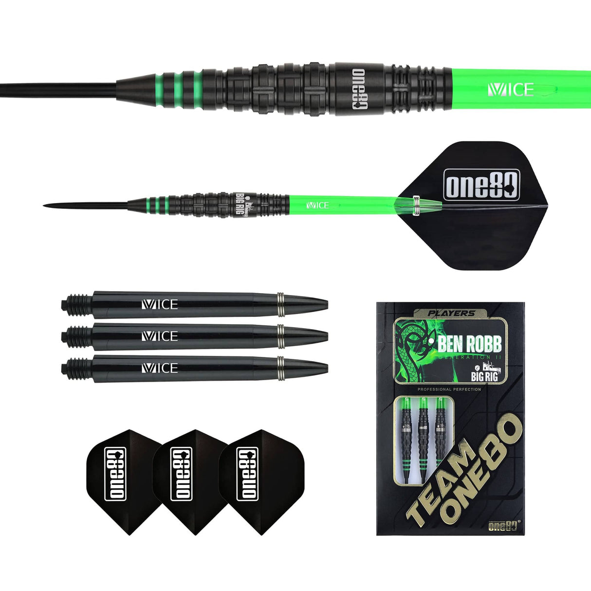 One80 Ben Robb V2 Darts - Steel Tip - Big Rig - Black