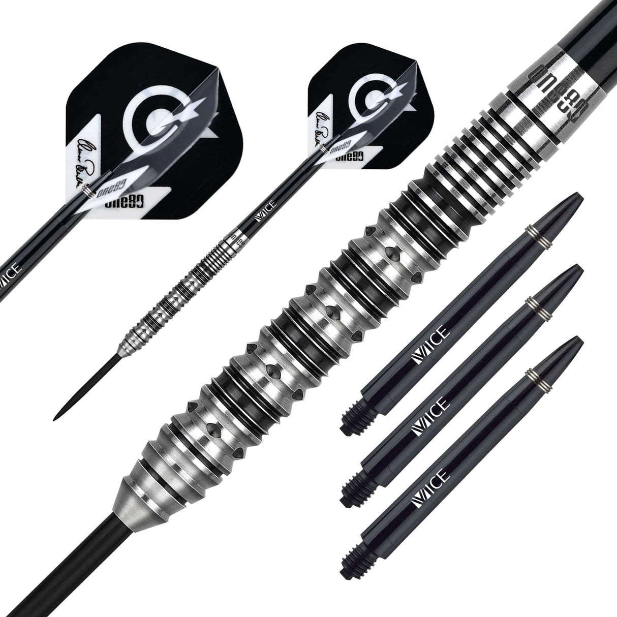 *One80 Elmar Paulke Darts - Steel Tip - V2 - Black & Silver