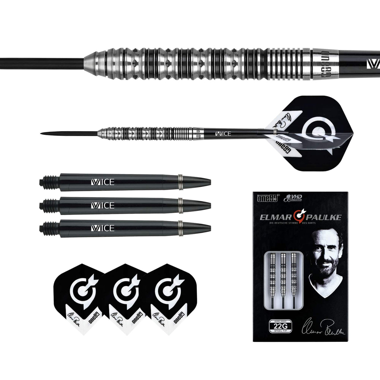 *One80 Elmar Paulke Darts - Steel Tip - V2 - Black & Silver