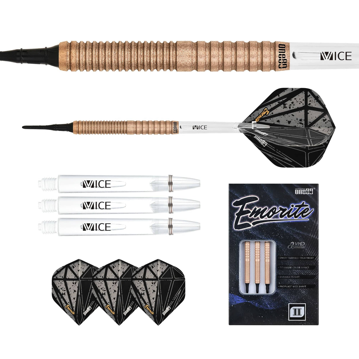 One80 Emorite 02 Darts - Soft Tip - 90% Tungsten - Rose Gold 20g