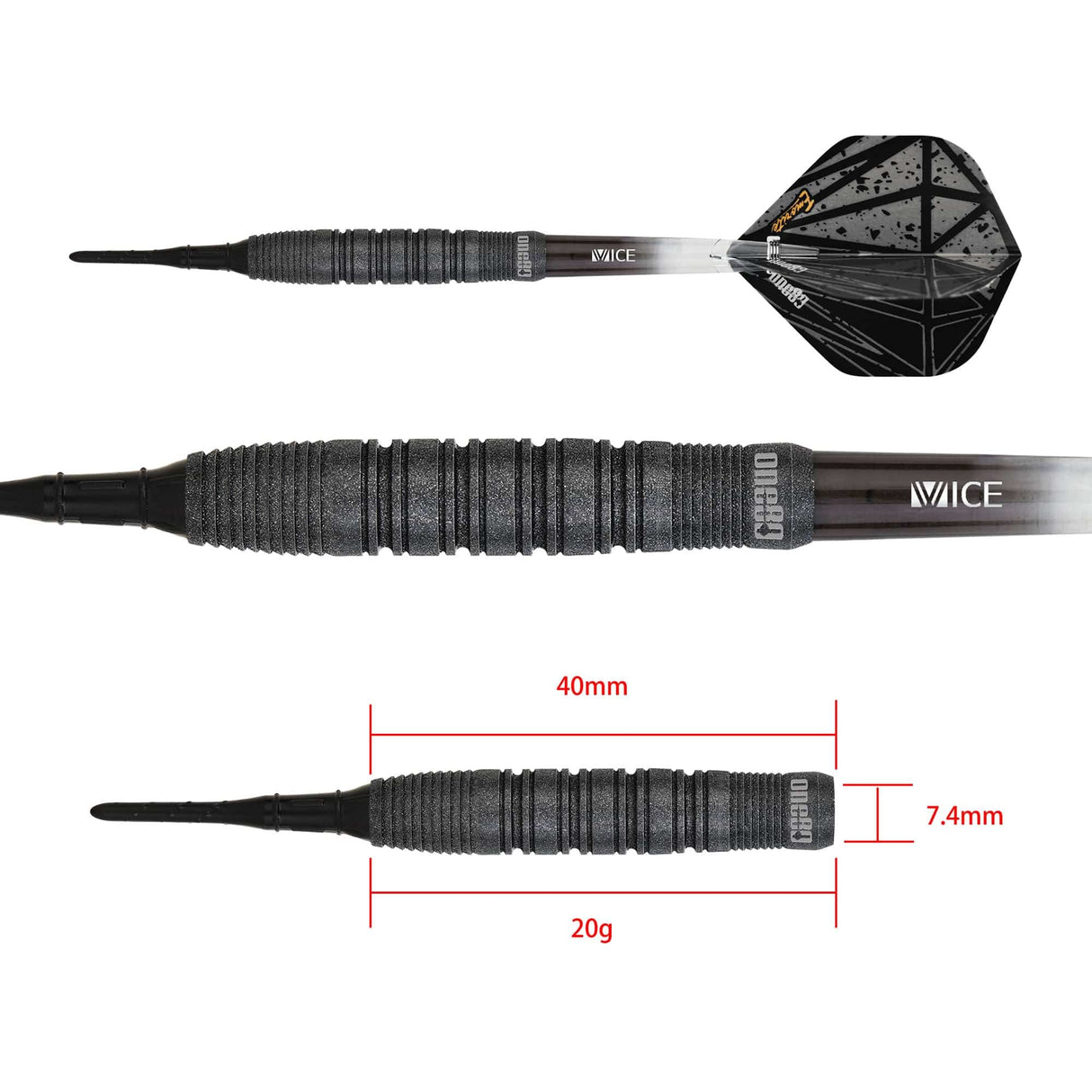 One80 Emorite 04 Darts - Soft Tip - 90% Tungsten - Black 20g