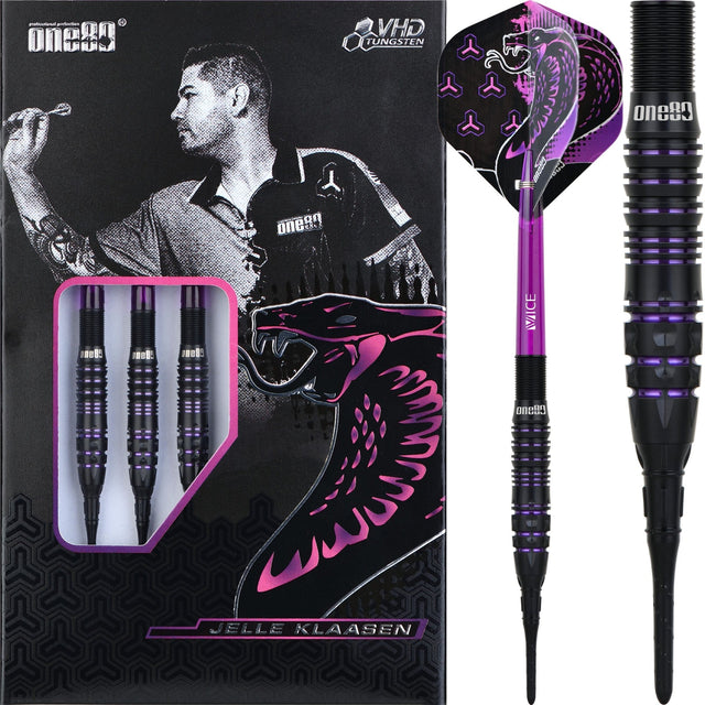 One80 Jelle Klaasen VHD Darts - Soft Tip - The Cobra - Black 16g
