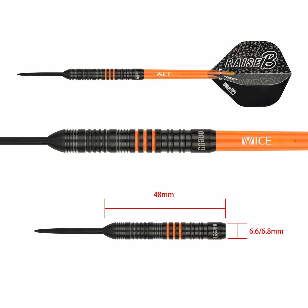 One80 Raise B Darts - Steel Tip - Black - Orange Rings