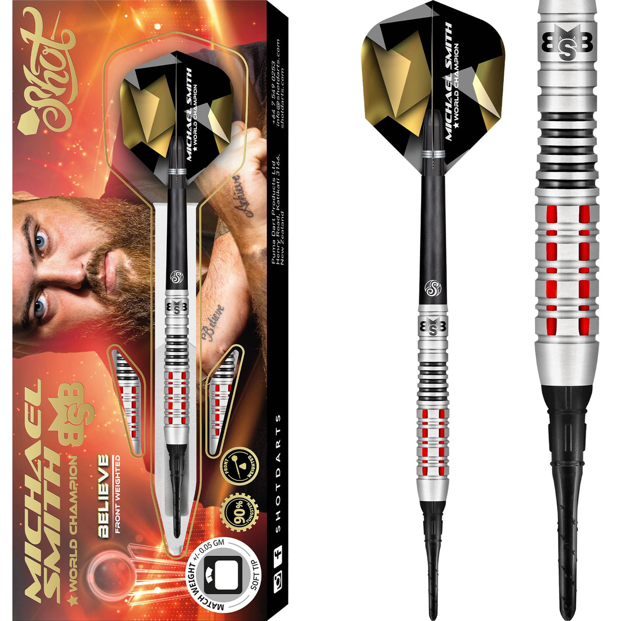 Shot Michael Smith Darts - Soft Tip Tungsten - Front Weighted - Bully Boy - Believe