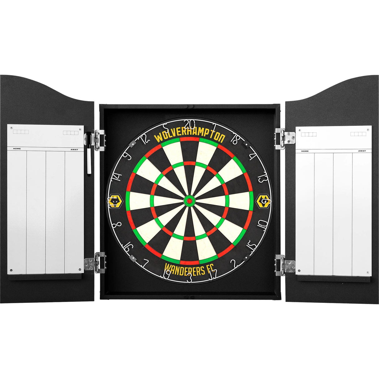 Wolverhampton Wanderers FC Dartboard Cabinet - Official Licensed - C2 - Wolves - Black - Repeat Crest
