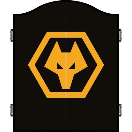 Wolverhampton Wanderers FC Dartboard Cabinet - Official Licensed - C1 - Wolves - Black - Yellow Crest